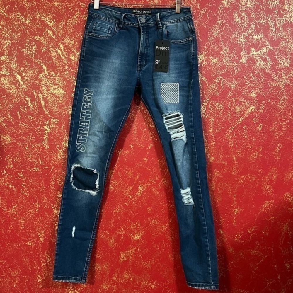 PROJECT DM9TH DM 9TH Ripped Distressed Patched Limited Edition Denim Jeans 32